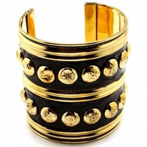 Cindies Tall Gold Studded Black Cuff Faux Leather Cuff Bracelet.jpg